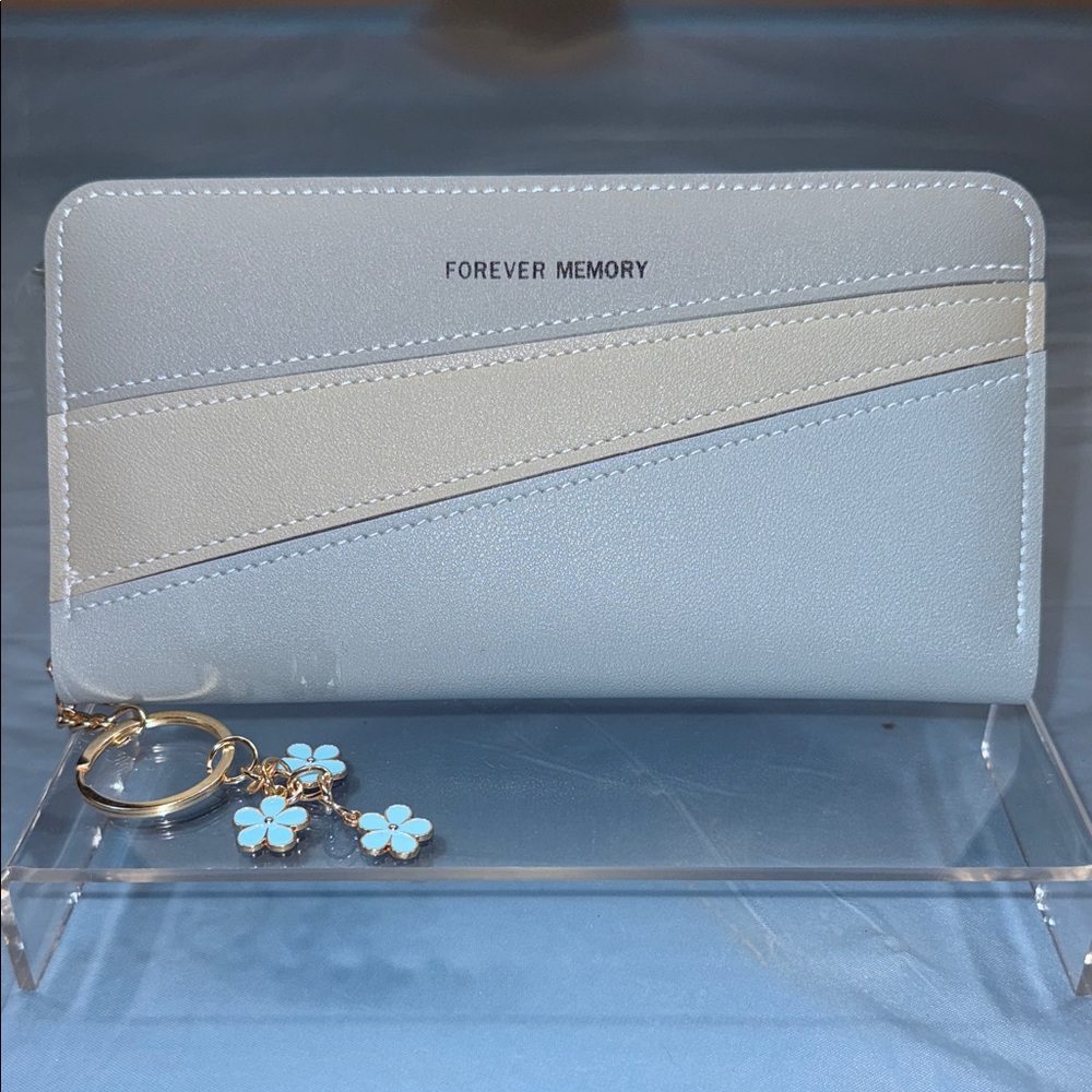 Blue and Cream wallet with flower key charm